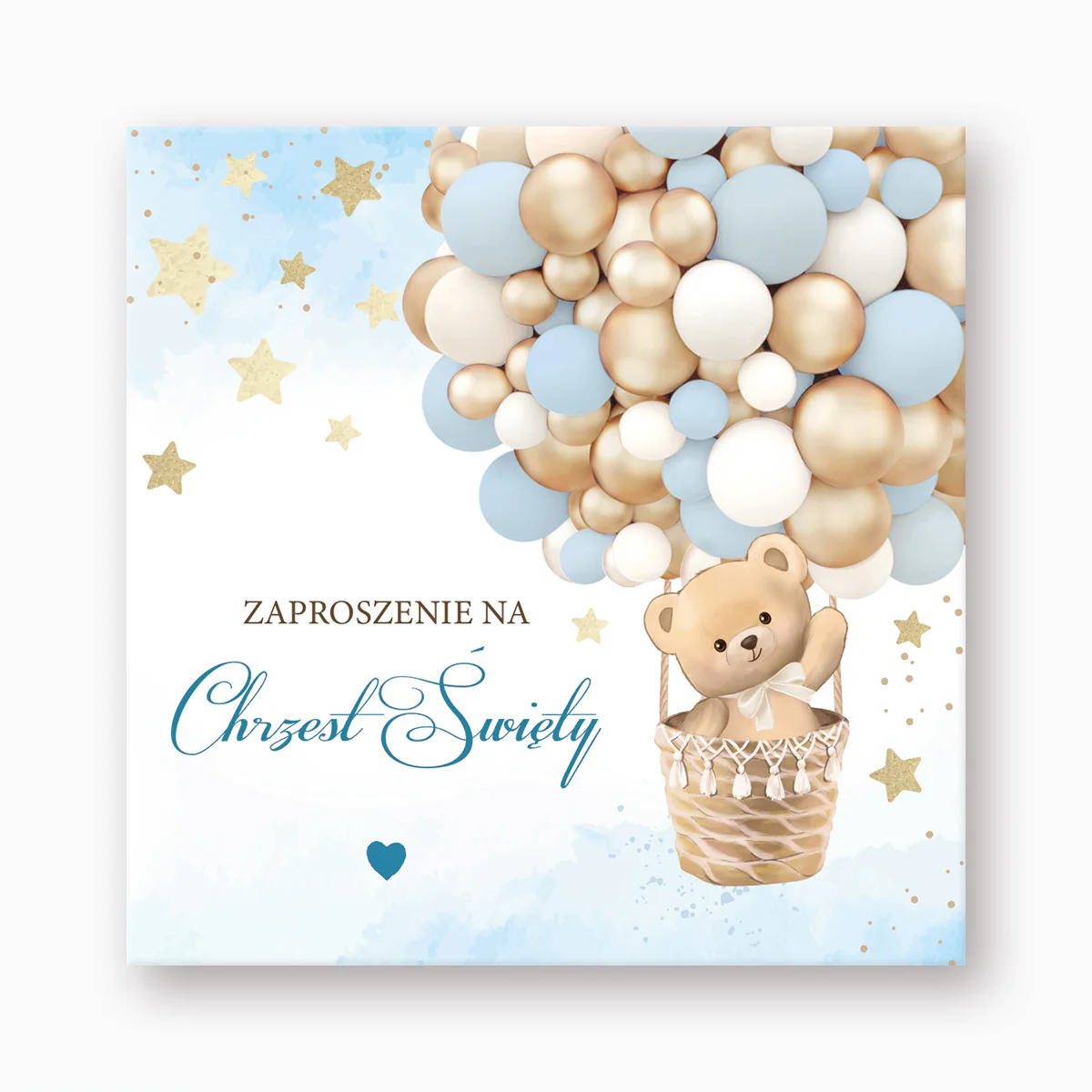 Zaproszenia na Chrzest Miś Boho Blue