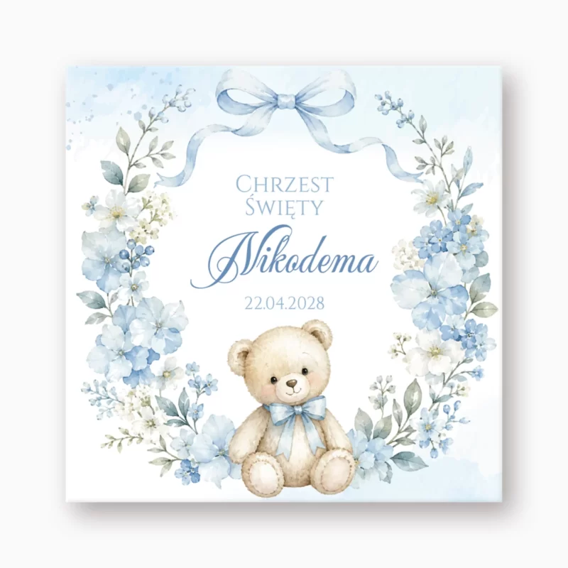 Zaproszenia na chrzest Miś w Błękitnym Wianku №202