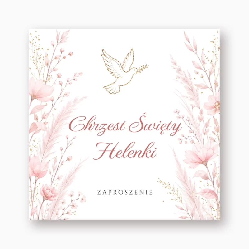 Zaproszenia na chrzest Różowe z Gołąbką №205