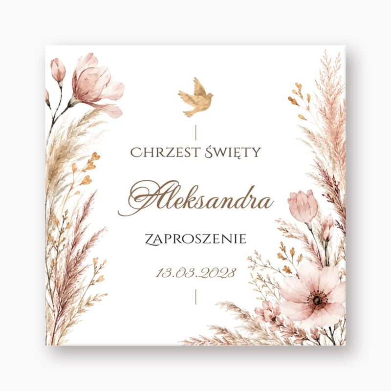 Zaproszenia na chrzest Boho Gołąbek №213