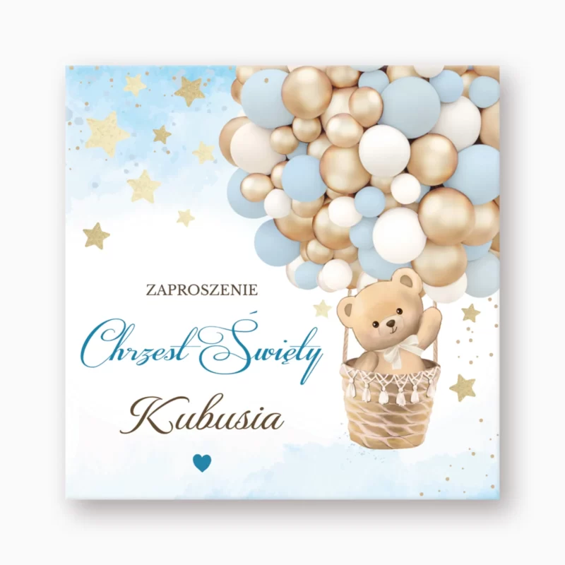 Zaproszenia na chrzest Miś Boho Błękit №216