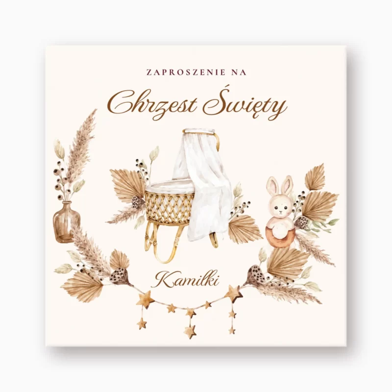 Zaproszenia na chrzest BOHO Kołyska №225