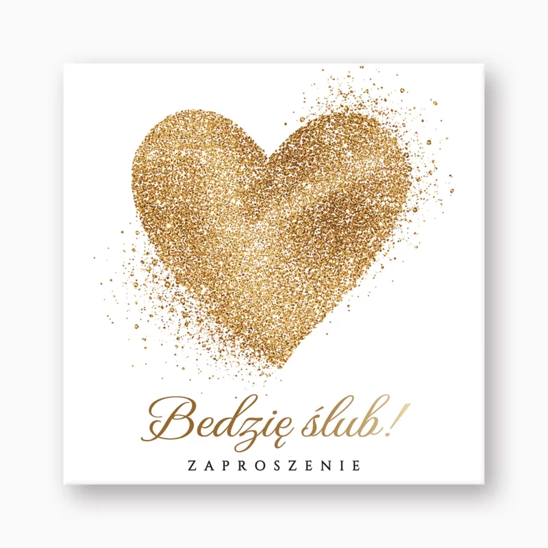 Zaproszenie na ślub Złote Serce Brokat №039