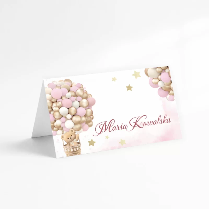 Winietki na chrzest Miś Boho Róż №215