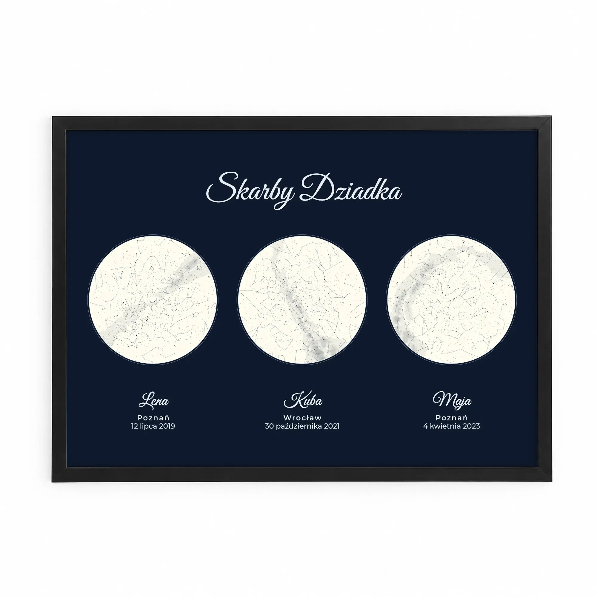Plakat Trzy mapy nieba „Skarby Dziadka” – prezent dla dziadka